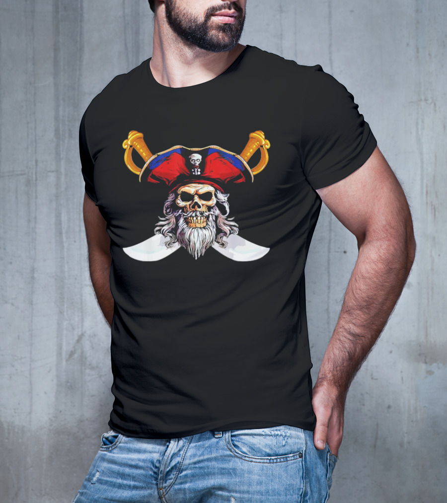 Pirate Skull With Red Hat And Crossed Swords T-Shirt