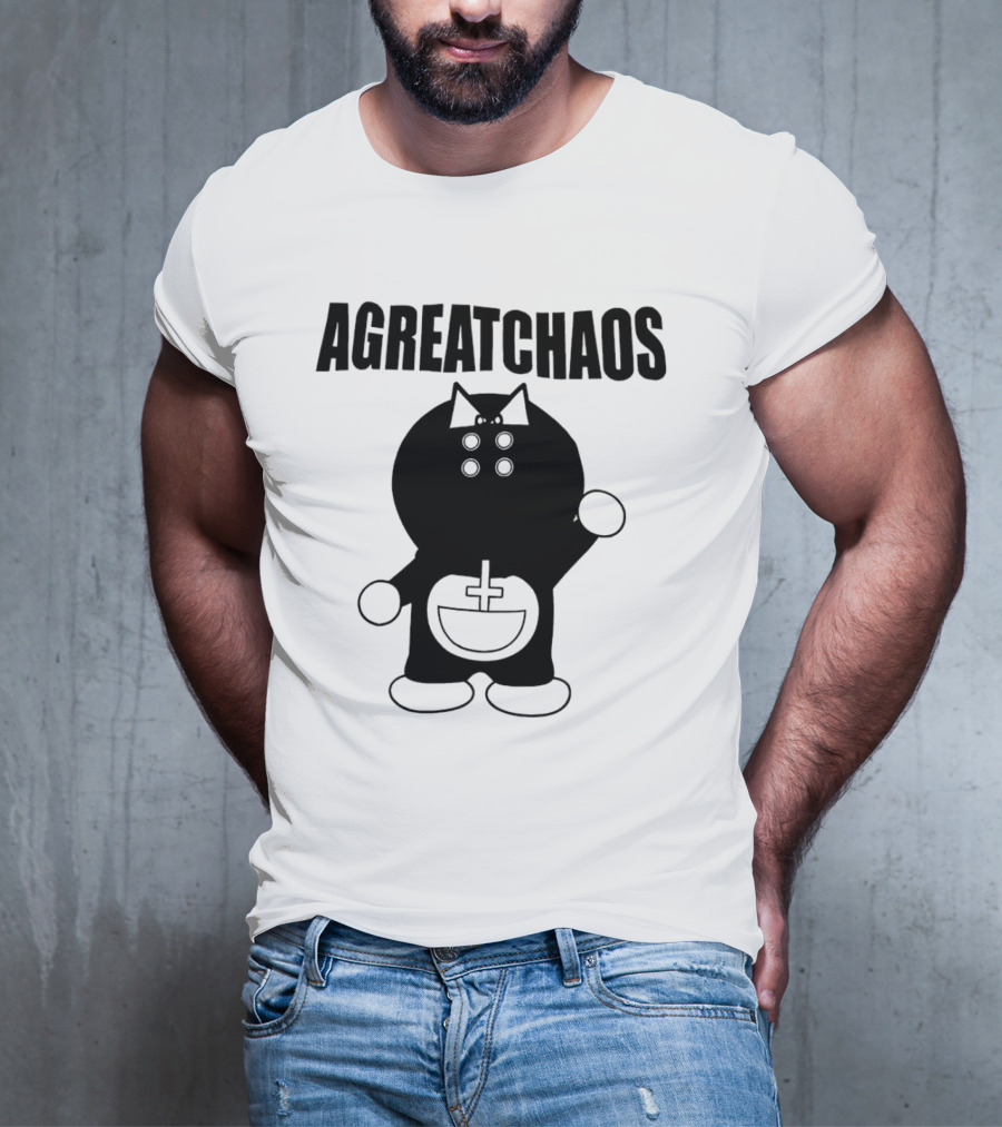 AGREATCHAOS Doraemon Silhouette With Cross T-Shirt