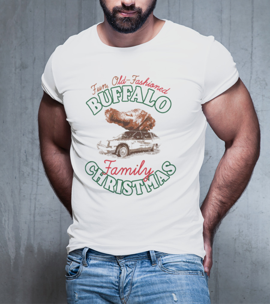 Buffalo Family Christmas Fun Old-Fashioned Car With Tree T-Shirt