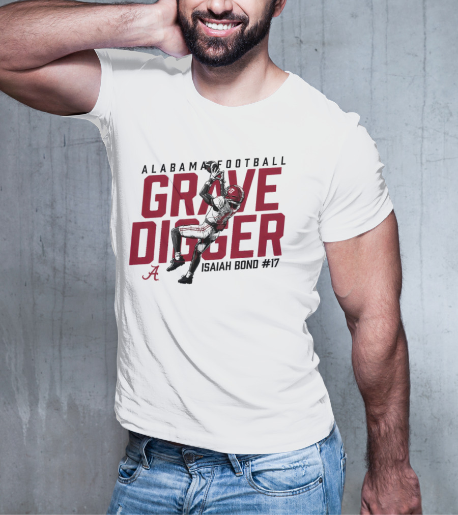 Alabama Football Isaiah Bond #17 Grave Digger Crimson Tide T-Shirt