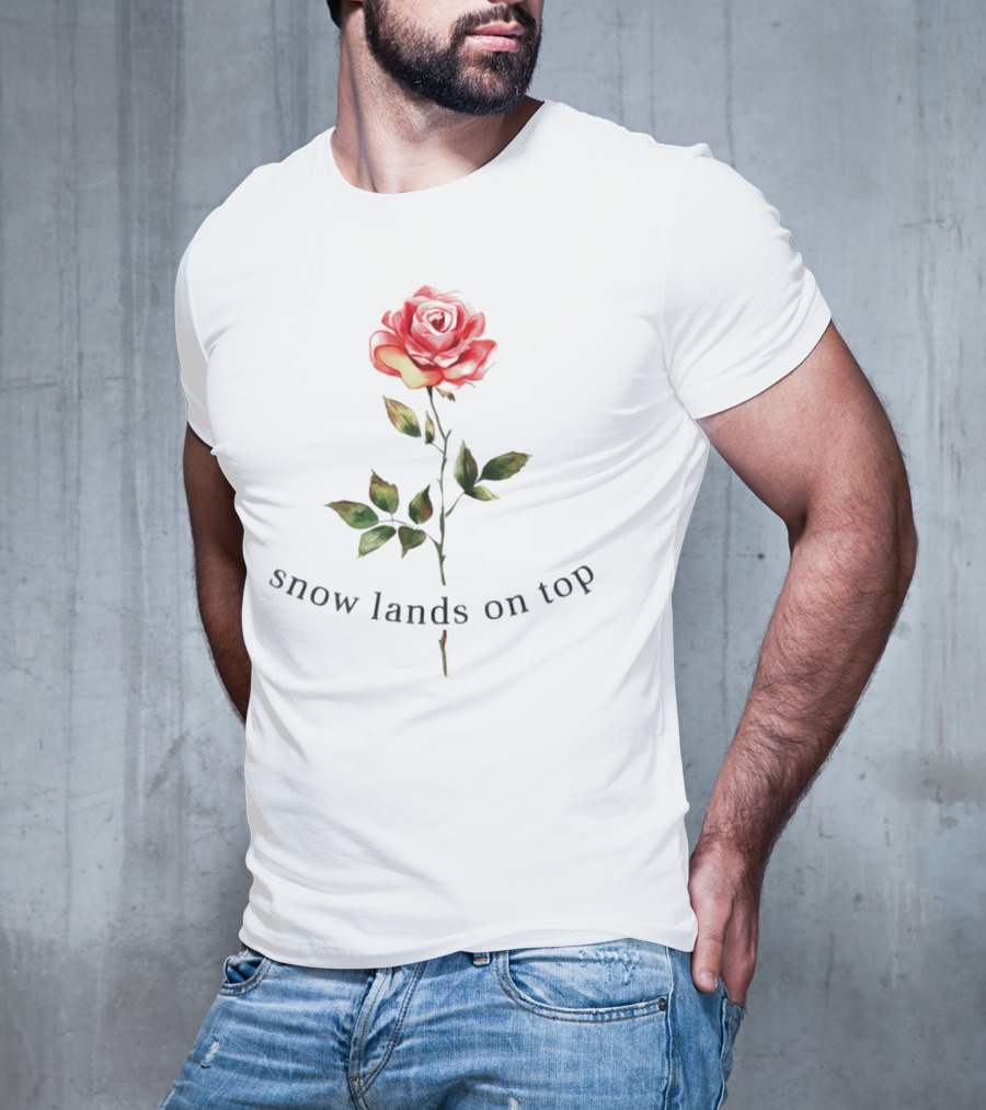 Snow Lands On Top Rose Vintage Botanical T-Shirt