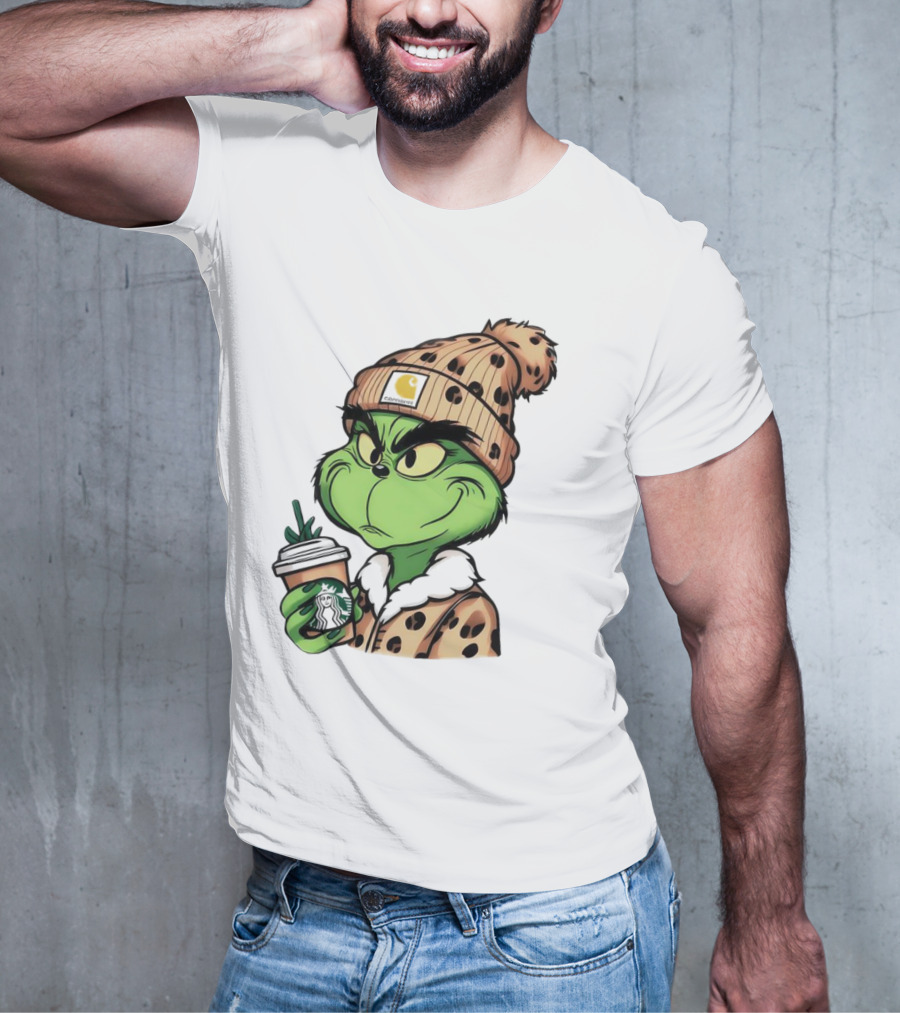 Grinch Boujee Leopard Coffee Cozy Winter T-Shirt