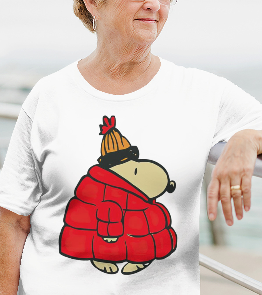 Snopy Puffer Coat Winter Christmas Beanie T-Shirt