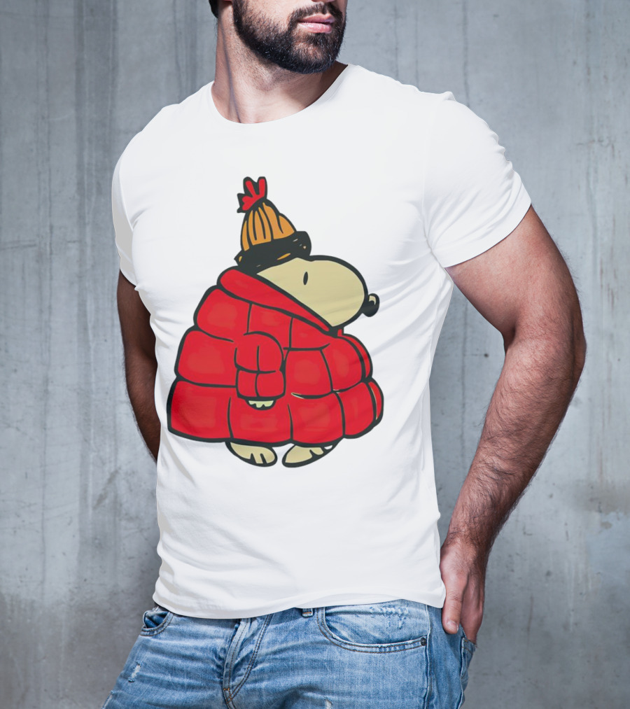 Snopy Puffer Coat Winter Christmas Beanie T-Shirt
