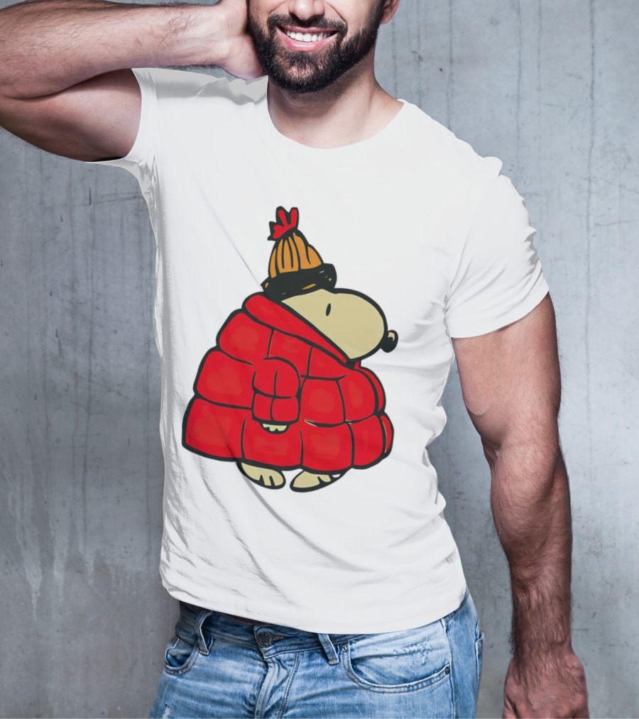 Snopy Puffer Coat Winter Christmas Beanie T-Shirt