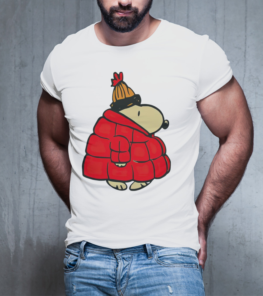 Snopy Puffer Coat Winter Christmas Beanie T-Shirt