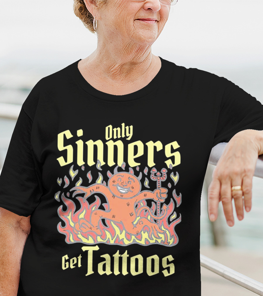 Only Sinners Get Tattoos Flaming Devil T-Shirt