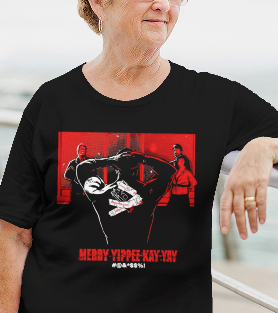 Merry Yippee Kay Yay Die Hard Christmas Scene With Characters And Explosives T-Shirt