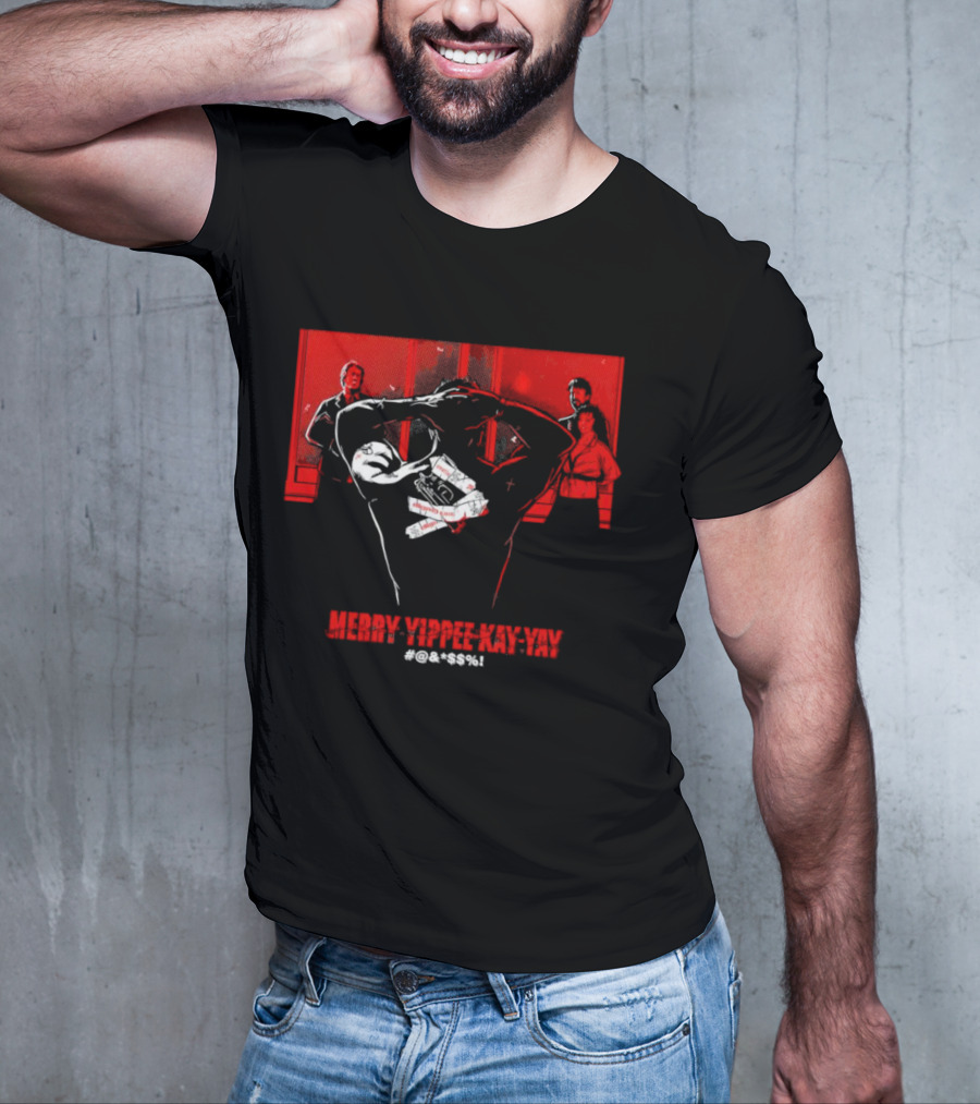 Merry Yippee Kay Yay Die Hard Christmas Scene With Characters And Explosives T-Shirt