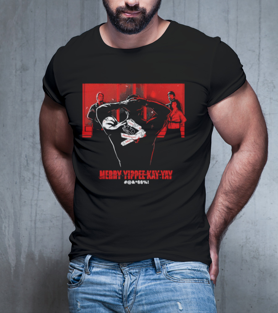 Merry Yippee Kay Yay Die Hard Christmas Scene With Characters And Explosives T-Shirt
