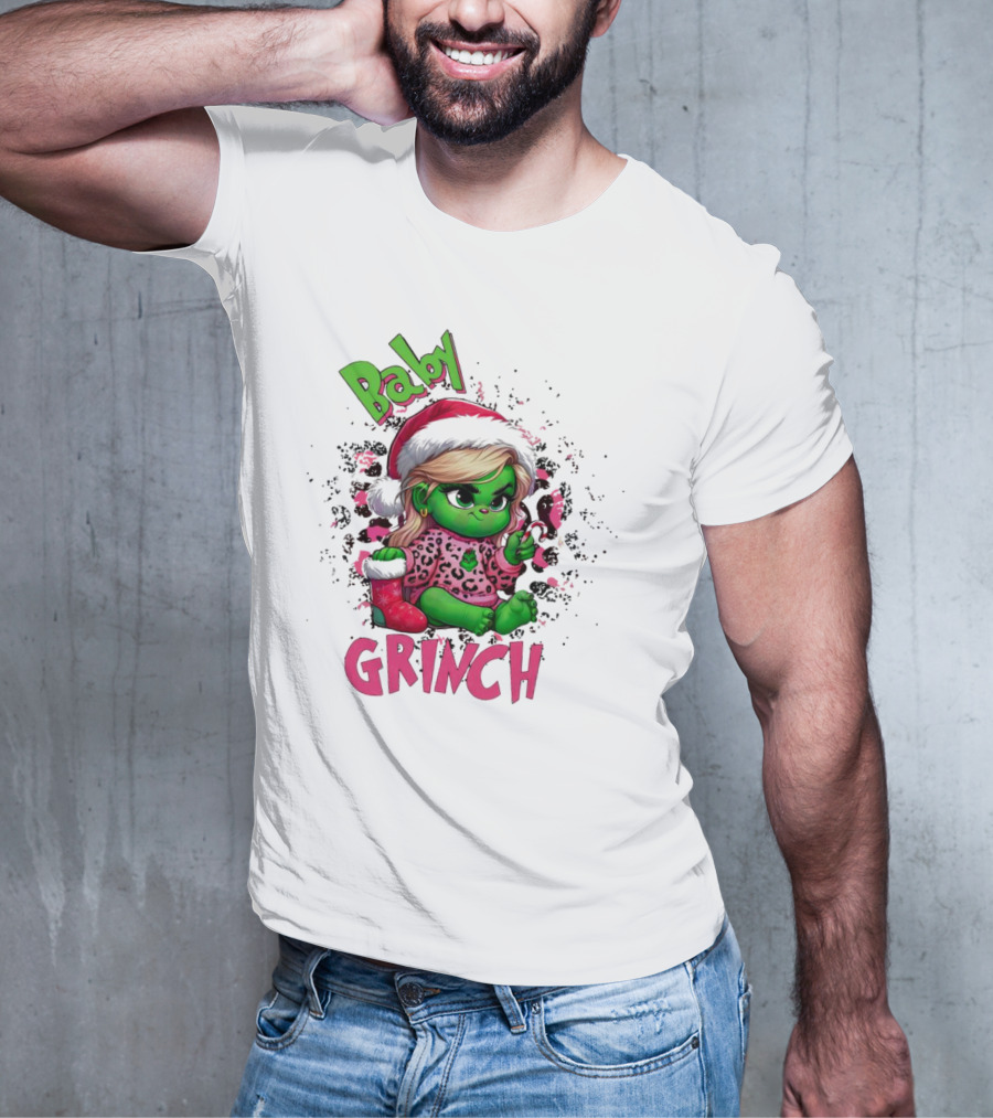 Baby Grinch Pink Leopard Christmas T-Shirt