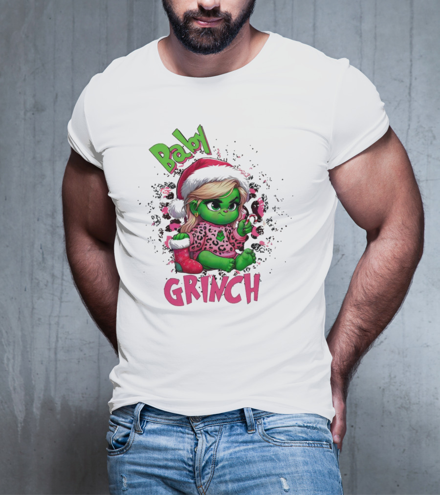 Baby Grinch Pink Leopard Christmas T-Shirt