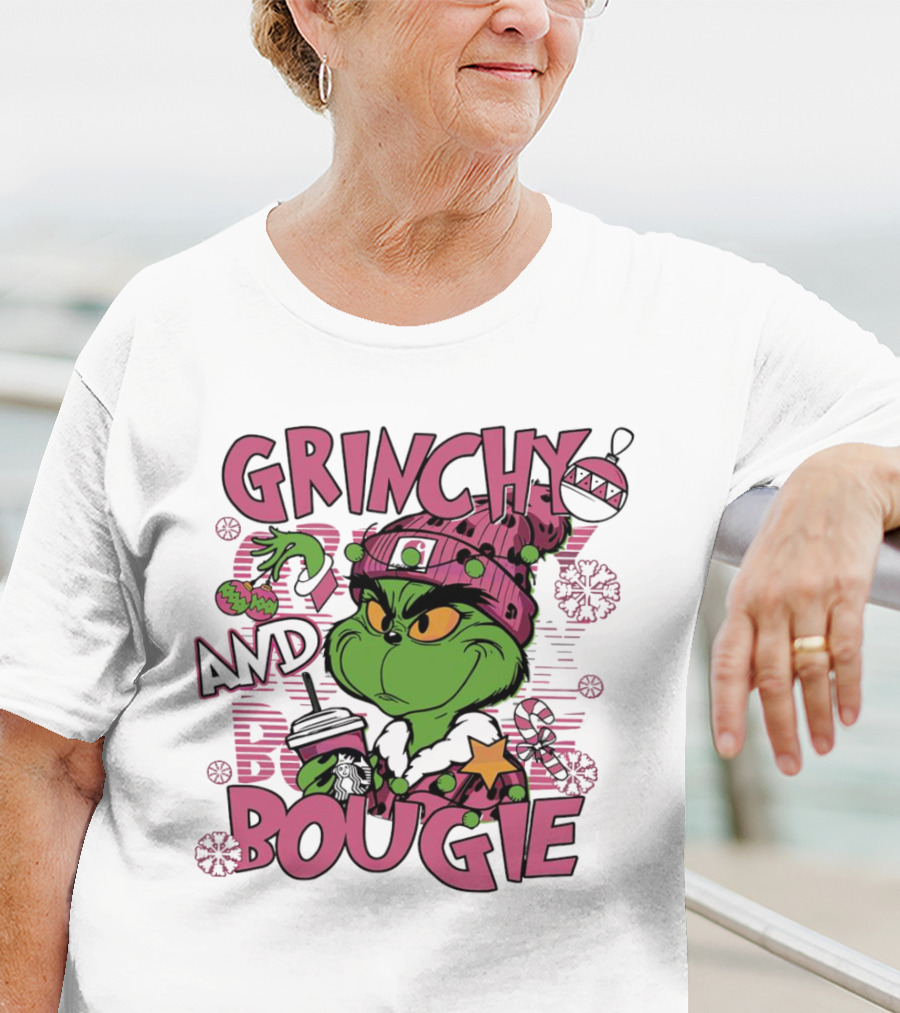 Grinchy And Bougie Pink Christmas Holiday T-Shirt