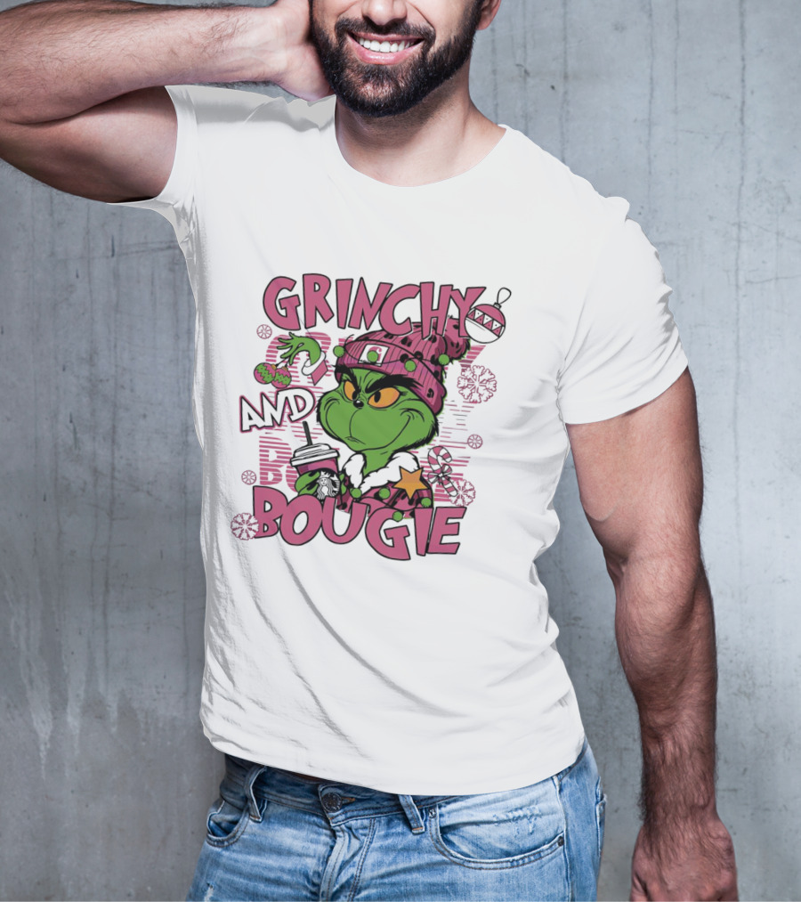 Grinchy And Bougie Pink Christmas Holiday T-Shirt