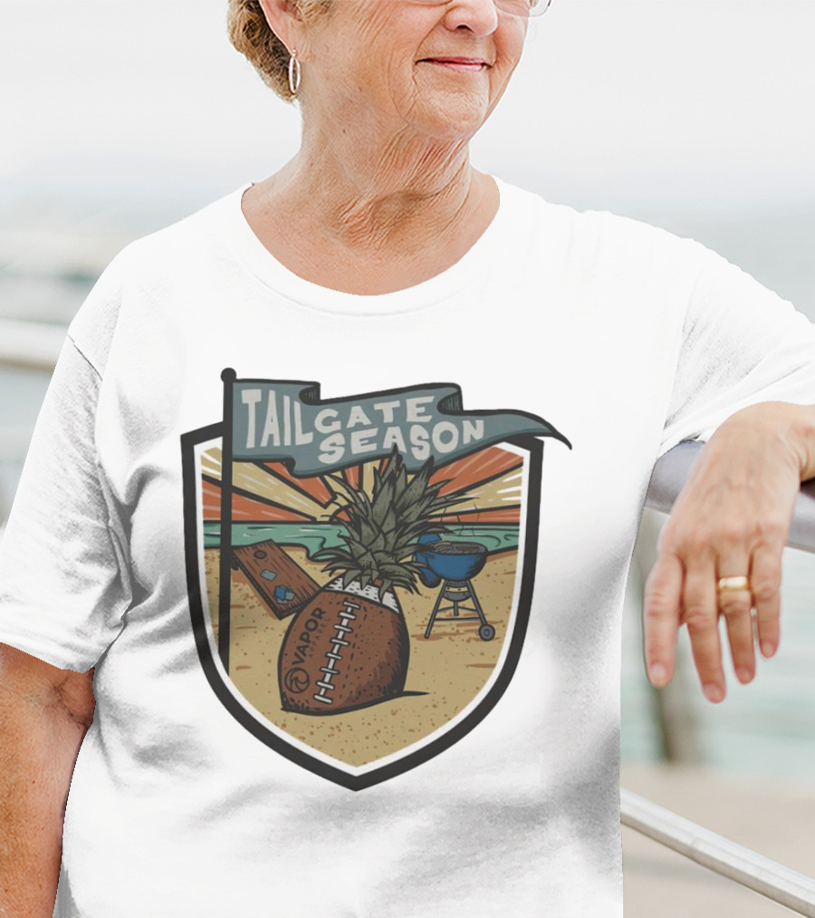Tailgate Season Vapor Football Pineapple Grill Beach Scene T-Shirt