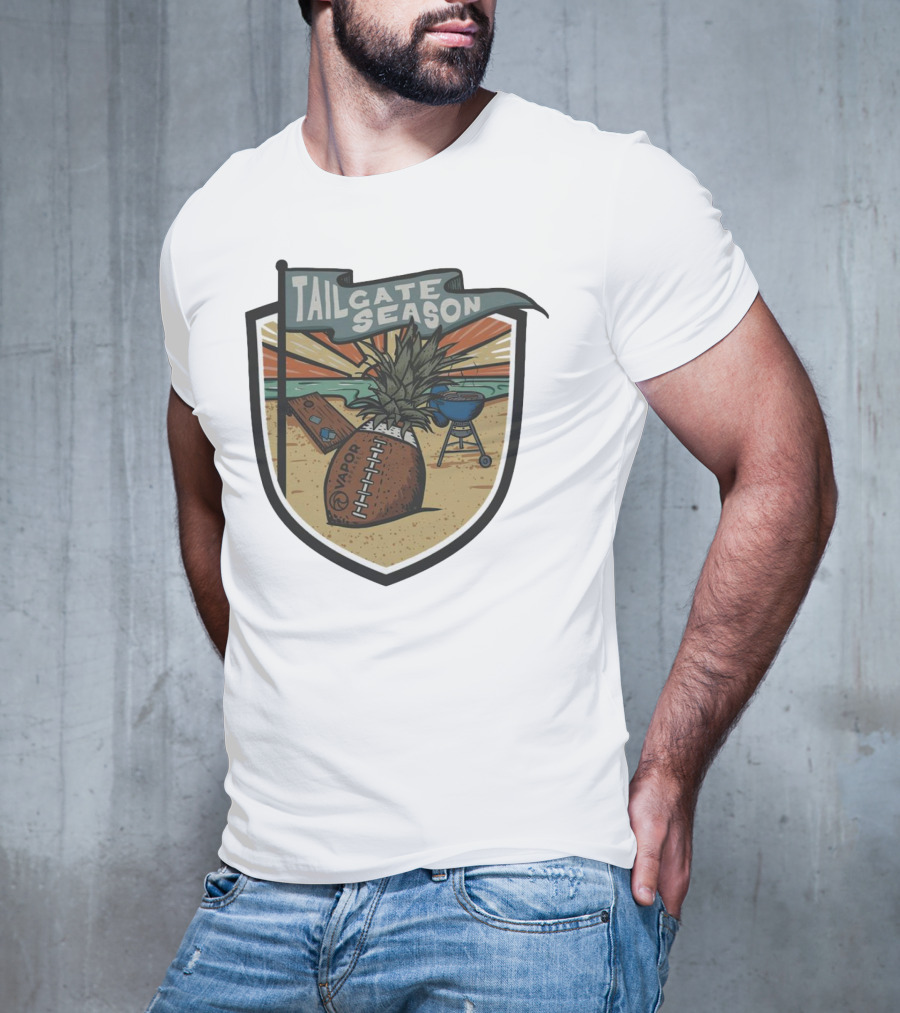 Tailgate Season Vapor Football Pineapple Grill Beach Scene T-Shirt
