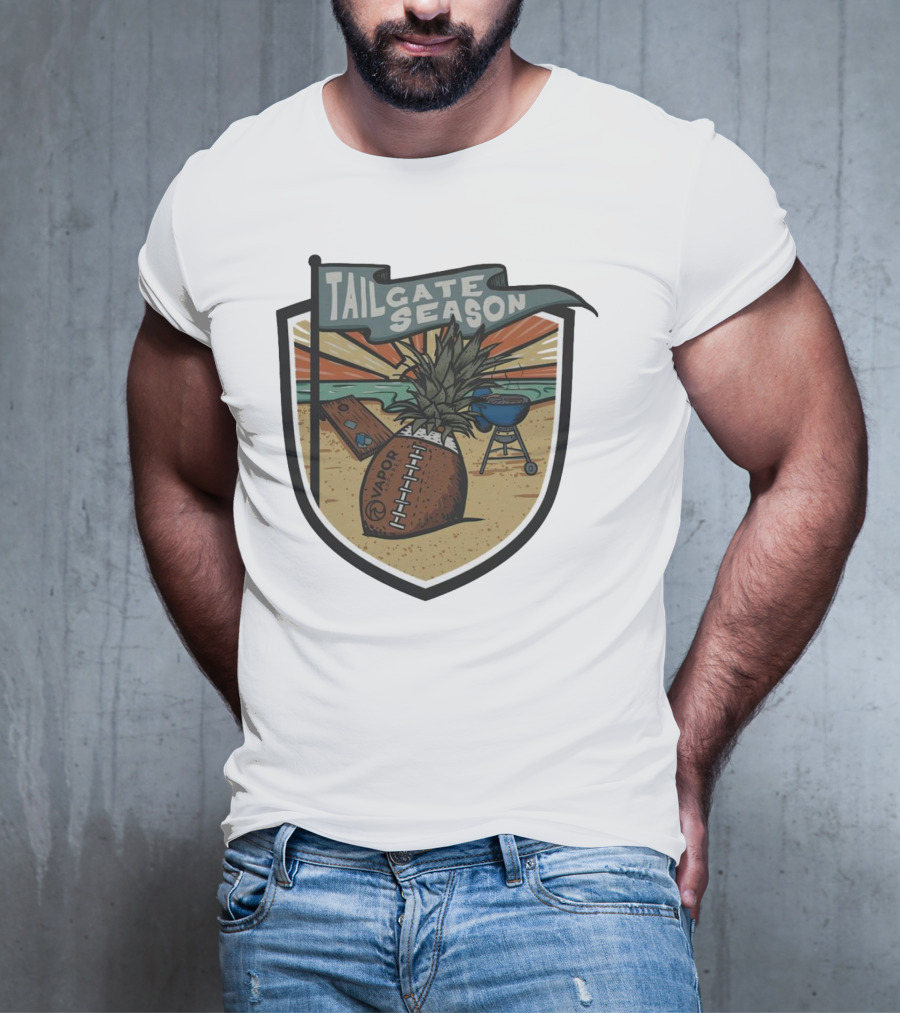 Tailgate Season Vapor Football Pineapple Grill Beach Scene T-Shirt