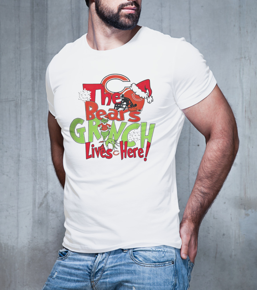 Chicago Bears Grinch Lives Here Christmas Football T-Shirt