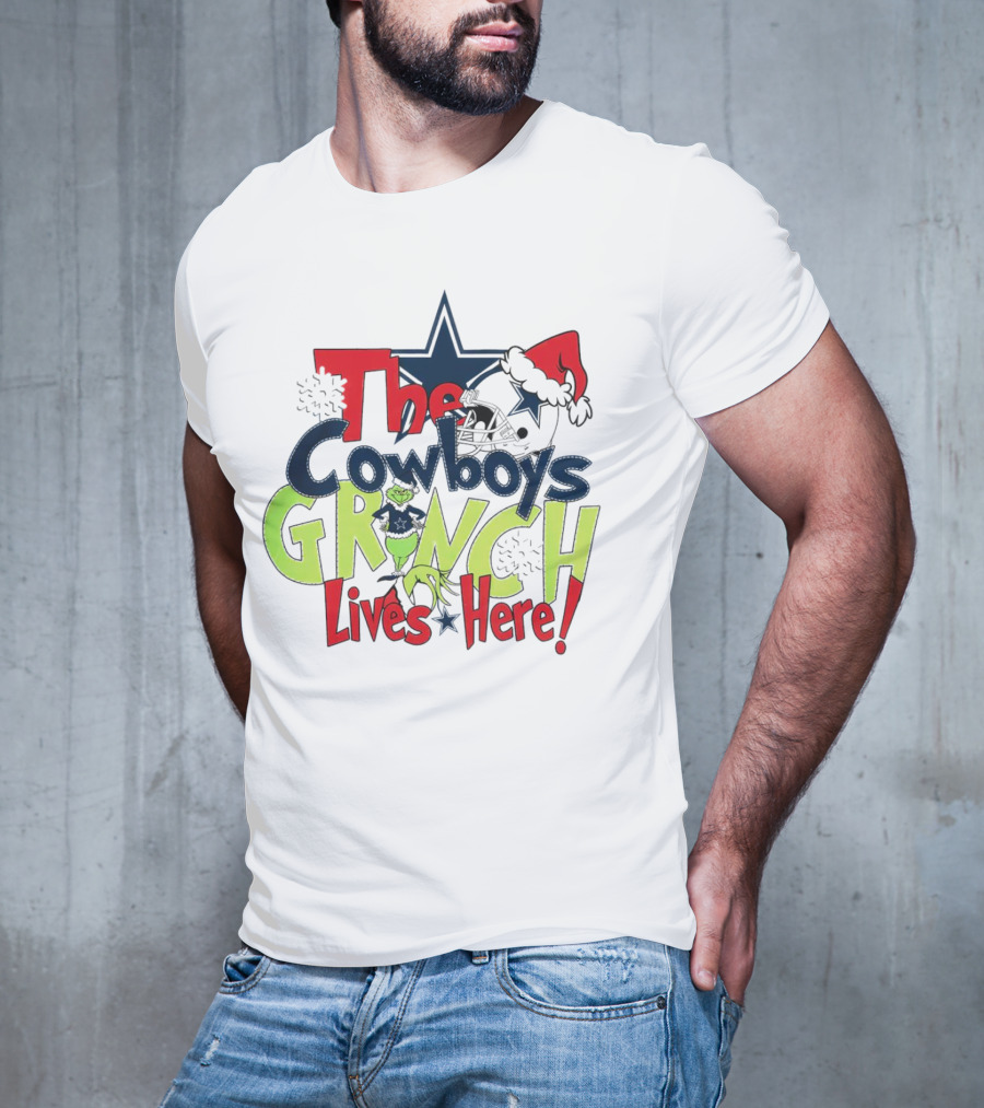 The Dallas Cowboys Grinch Lives Here Christmas T-Shirt