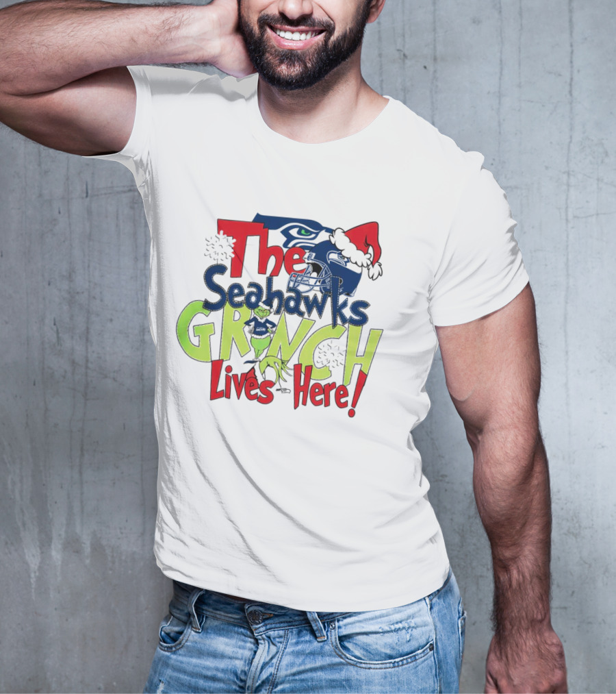 The Seattle Seahawks Grinch Lives Here Christmas T-Shirt