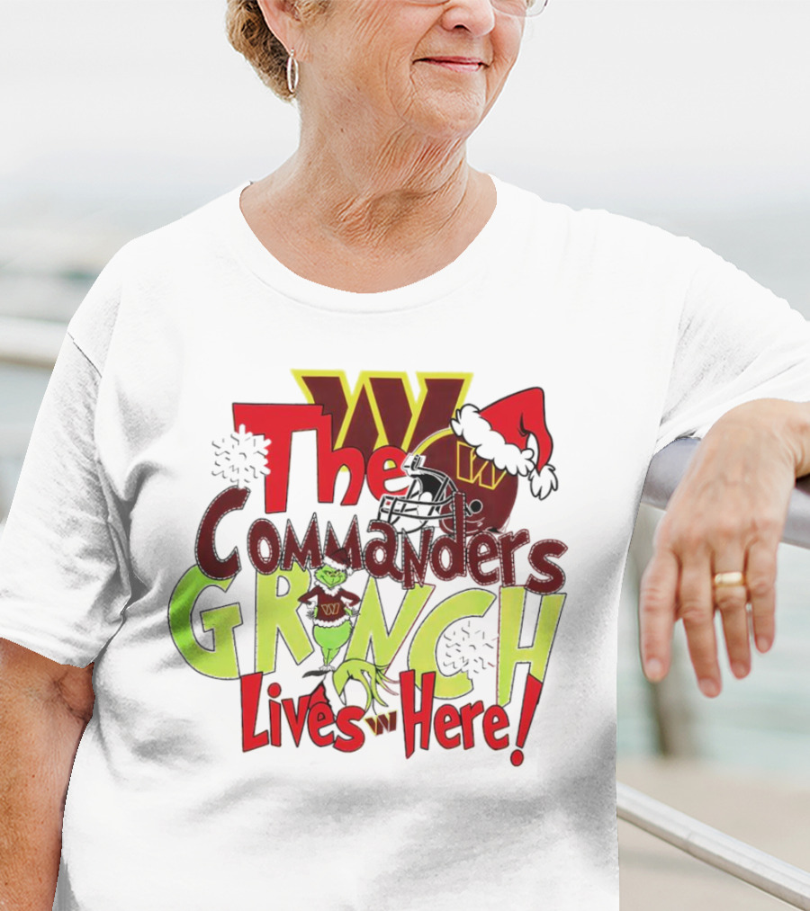 Washington Commanders Grinch Lives Here Christmas Football Holiday Cheer T-Shirt