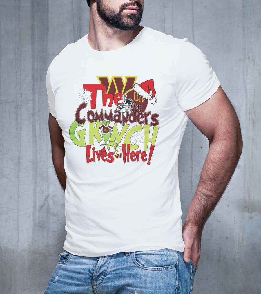 Washington Commanders Grinch Lives Here Christmas Football Holiday Cheer T-Shirt