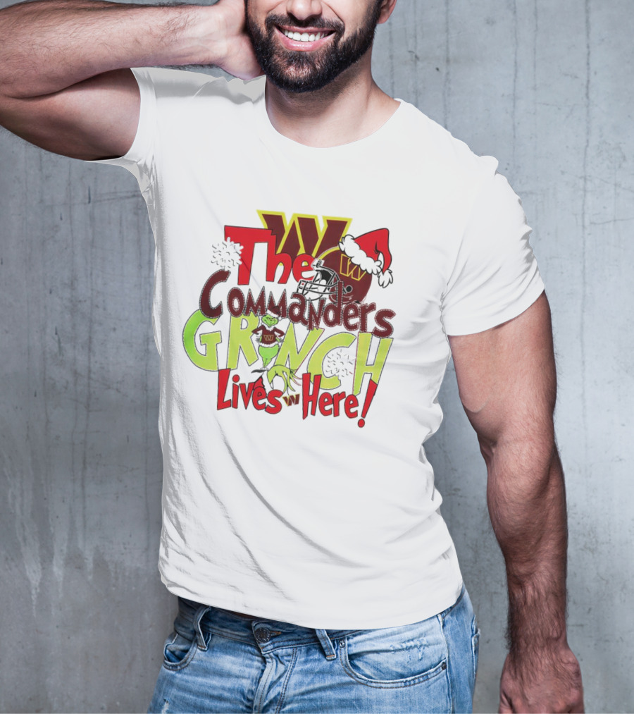 Washington Commanders Grinch Lives Here Christmas Football Holiday Cheer T-Shirt