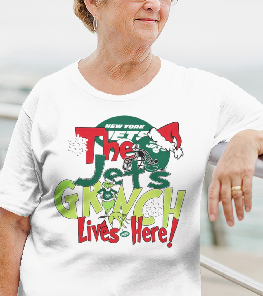 The New York Jets Grinch Lives Here Christmas Festive T-Shirt
