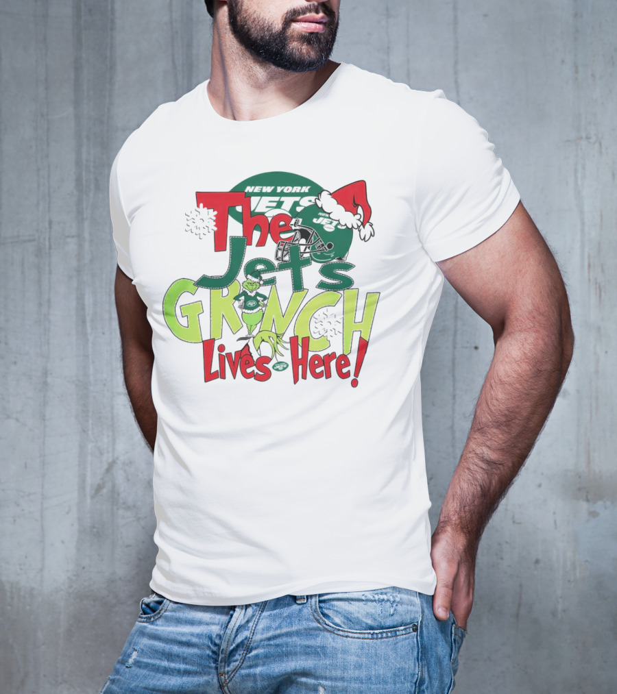 The New York Jets Grinch Lives Here Christmas Festive T-Shirt