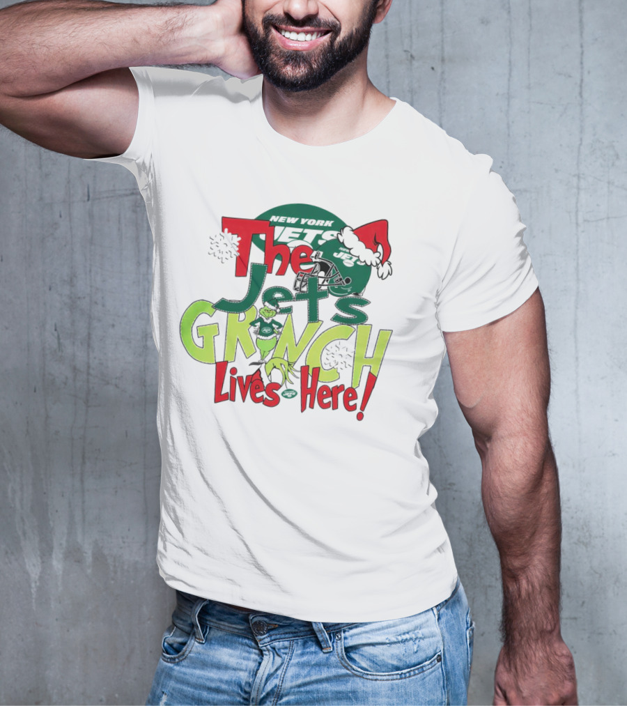 The New York Jets Grinch Lives Here Christmas Festive T-Shirt