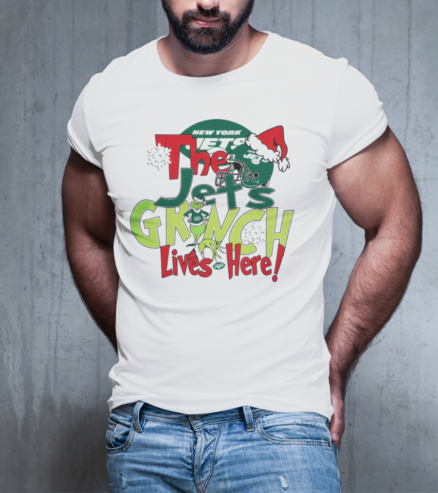 The New York Jets Grinch Lives Here Christmas Festive T-Shirt