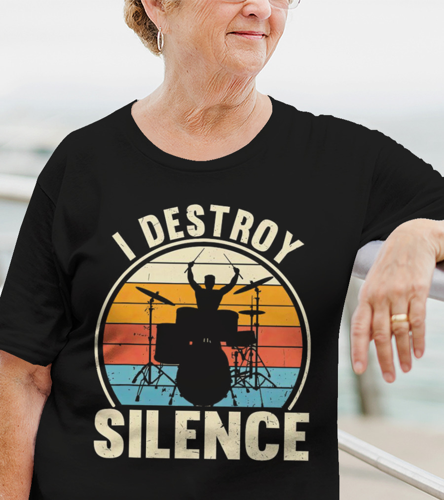 I Destroy Silence Drummer Vintage Sunset T-Shirt