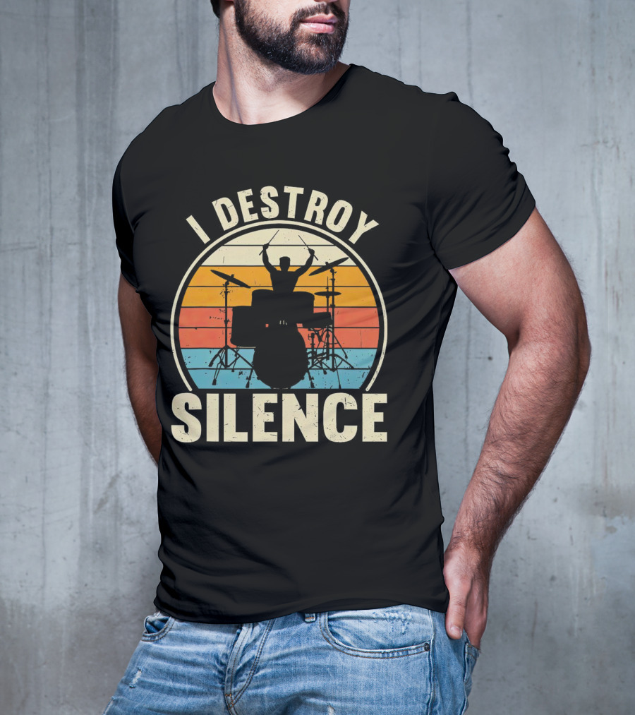 I Destroy Silence Drummer Vintage Sunset T-Shirt
