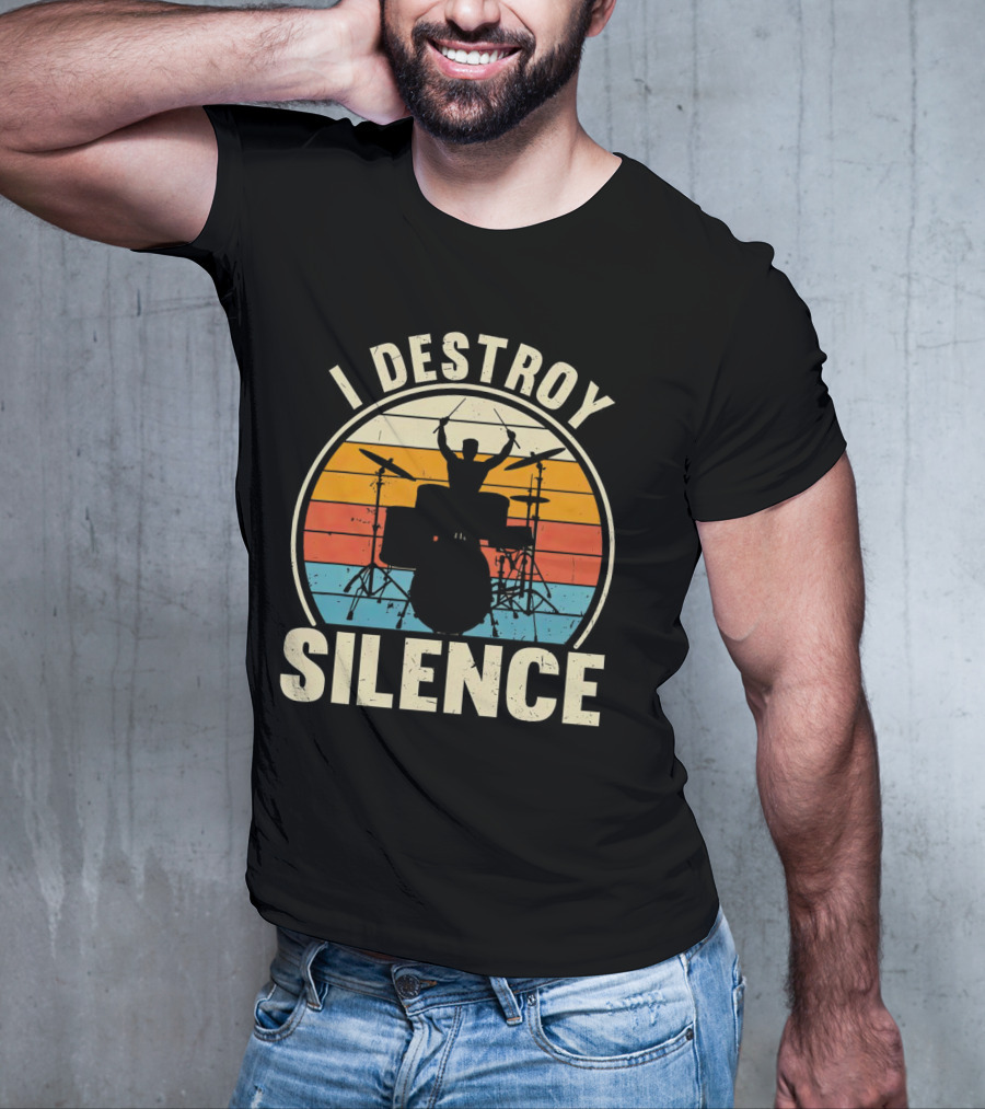 I Destroy Silence Drummer Vintage Sunset T-Shirt