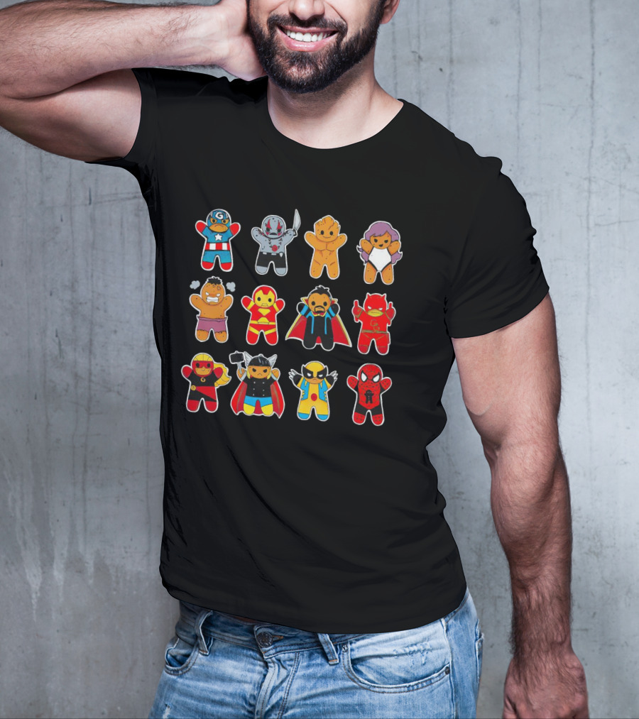 Gingerbread Super Heroes Cookie Avengers Guardians Comic Fun T-Shirt