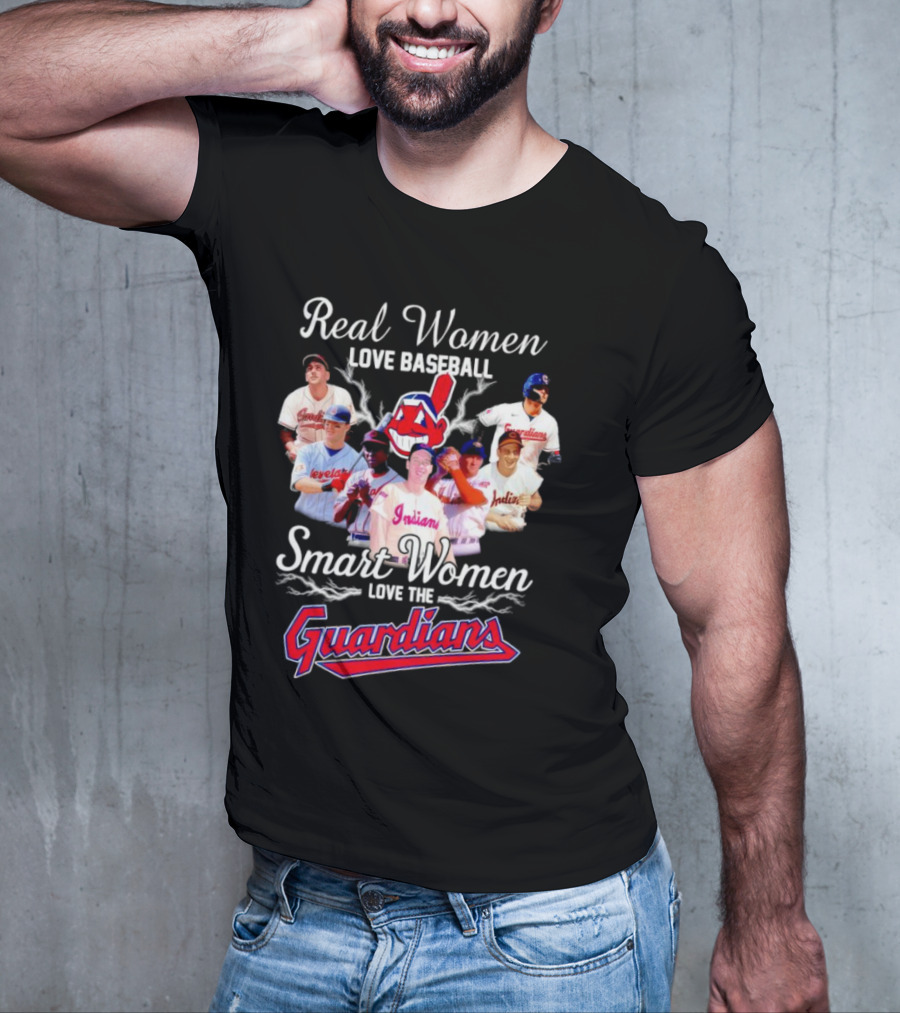 Real Women Love Baseball Smart Women Love Cleveland Guardians T-Shirt