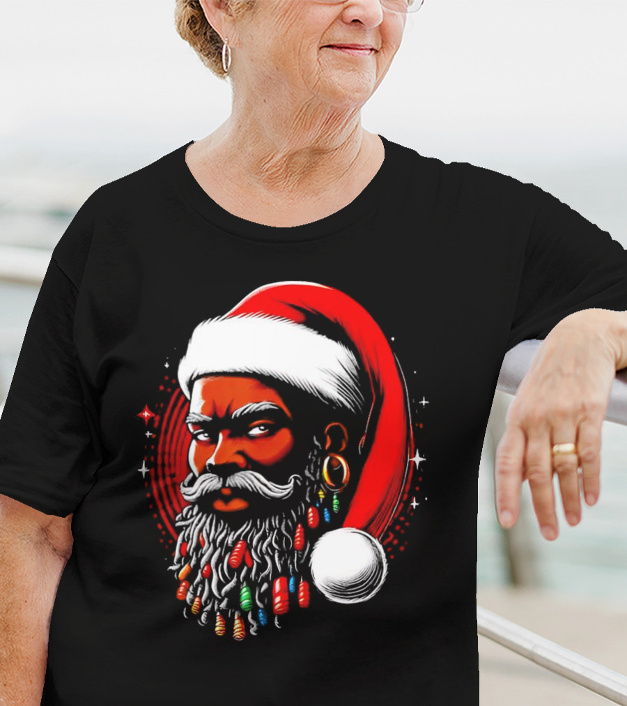 Santa African Christmas Festive Lights Beard Santa Hat T-Shirt