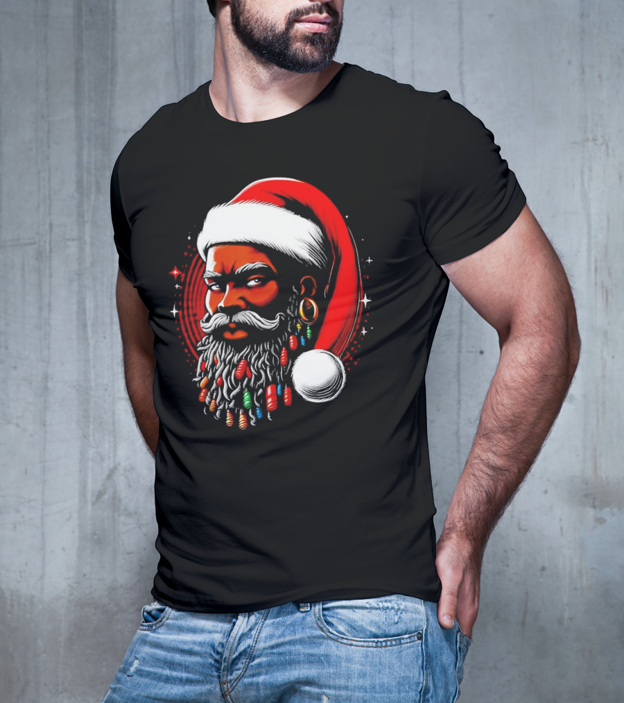 Santa African Christmas Festive Lights Beard Santa Hat T-Shirt