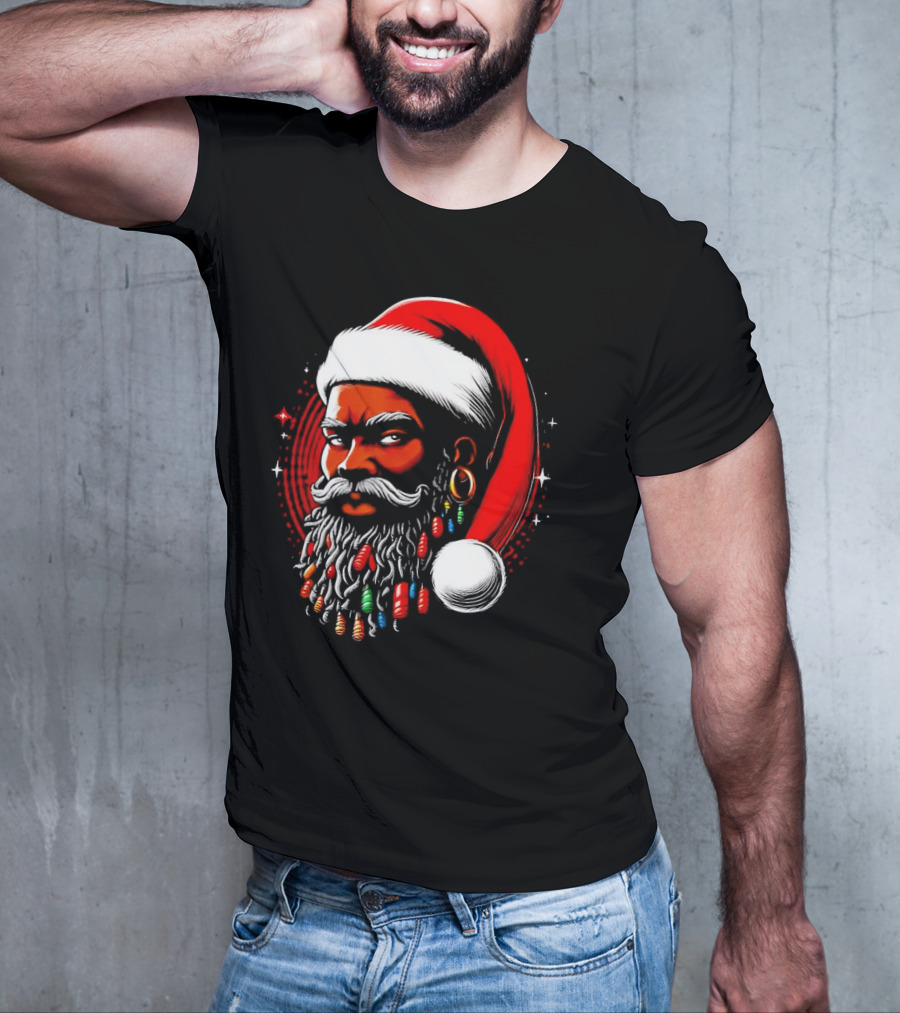 Santa African Christmas Festive Lights Beard Santa Hat T-Shirt