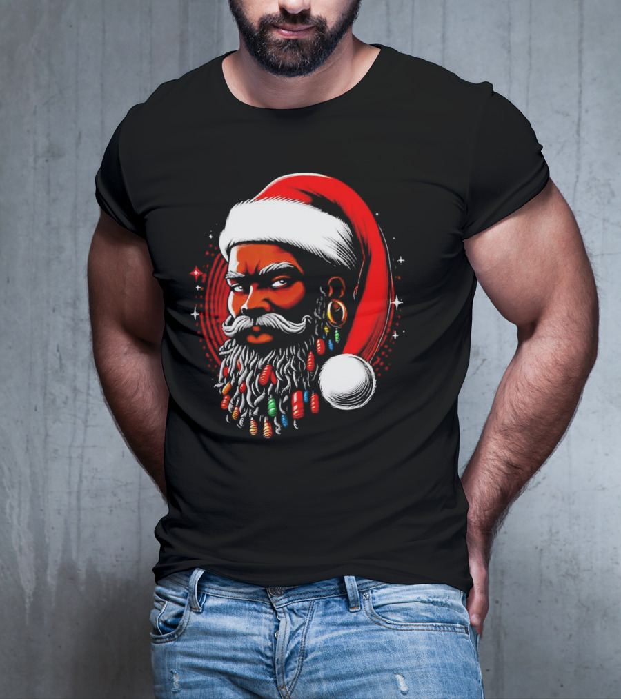 Santa African Christmas Festive Lights Beard Santa Hat T-Shirt