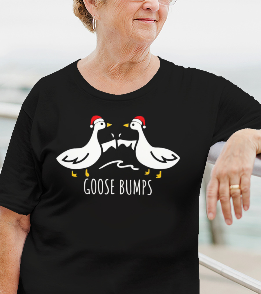 Goose Bumps Christmas Geese With Santa Hats T-Shirt