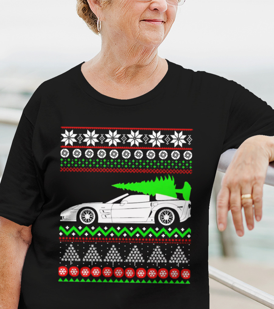 Corvette C6 Ugly Christmas Sweater Car And Tree T-Shirt