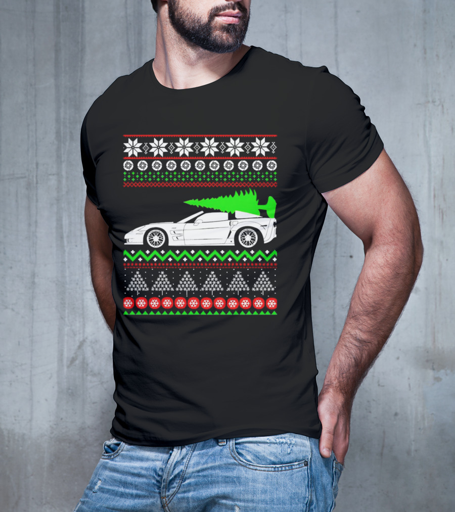 Corvette C6 Ugly Christmas Sweater Car And Tree T-Shirt