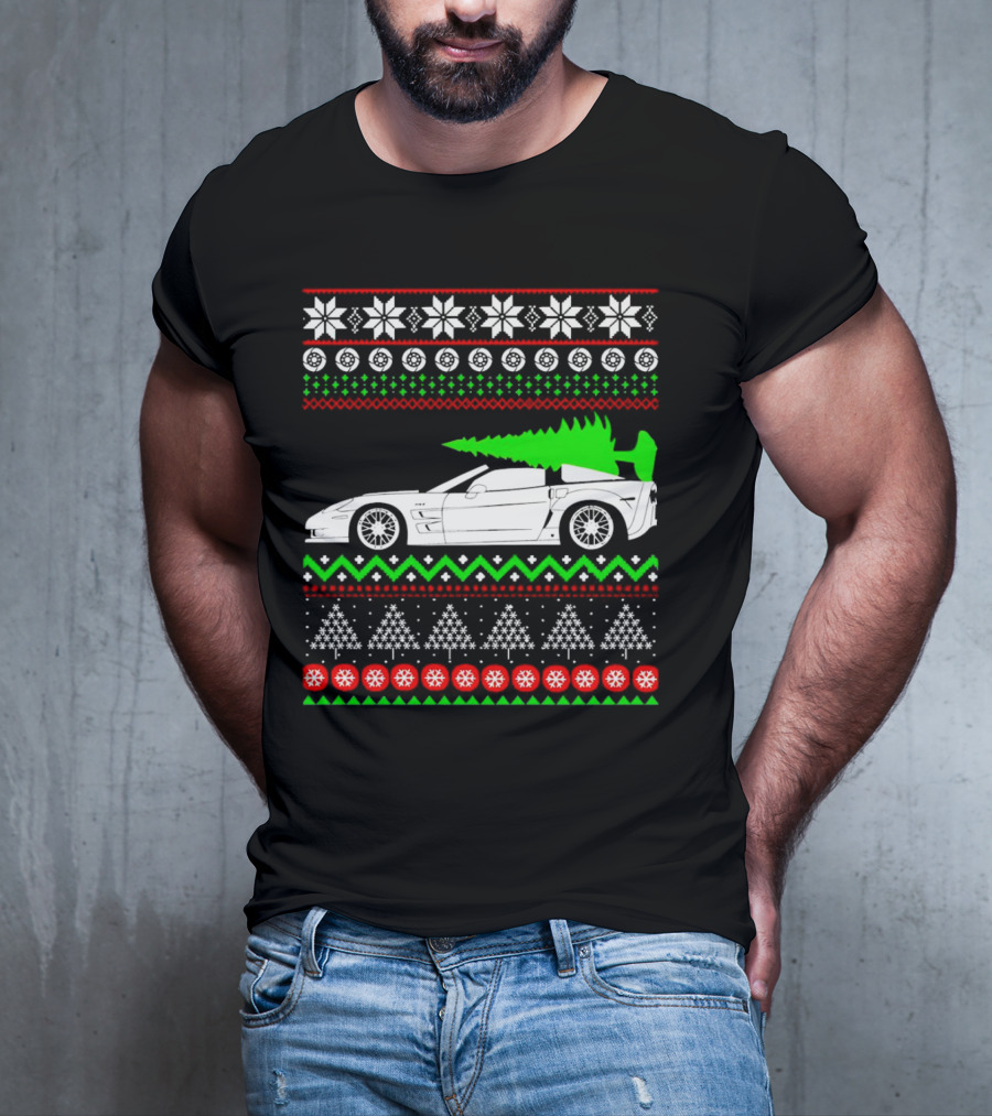 Corvette C6 Ugly Christmas Sweater Car And Tree T-Shirt