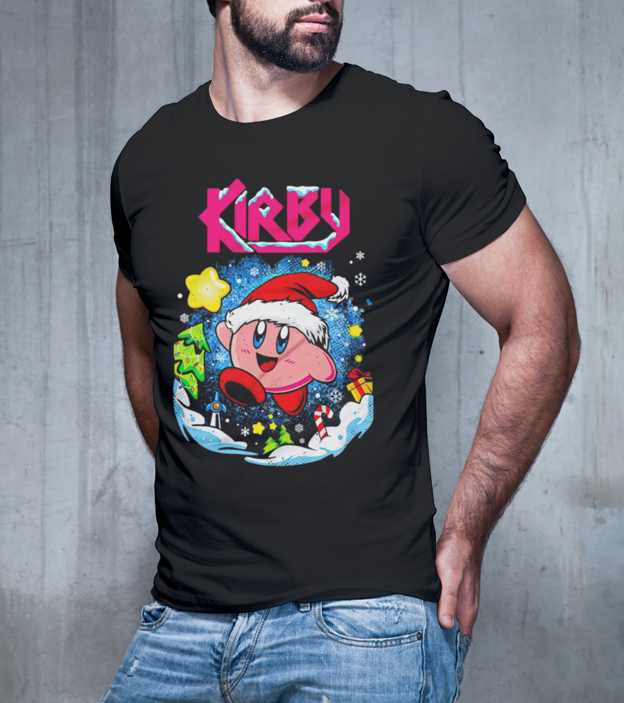 Kirby Holiday Snow Adventure With Kreator Style Santa Hat And Winter Delights T-Shirt