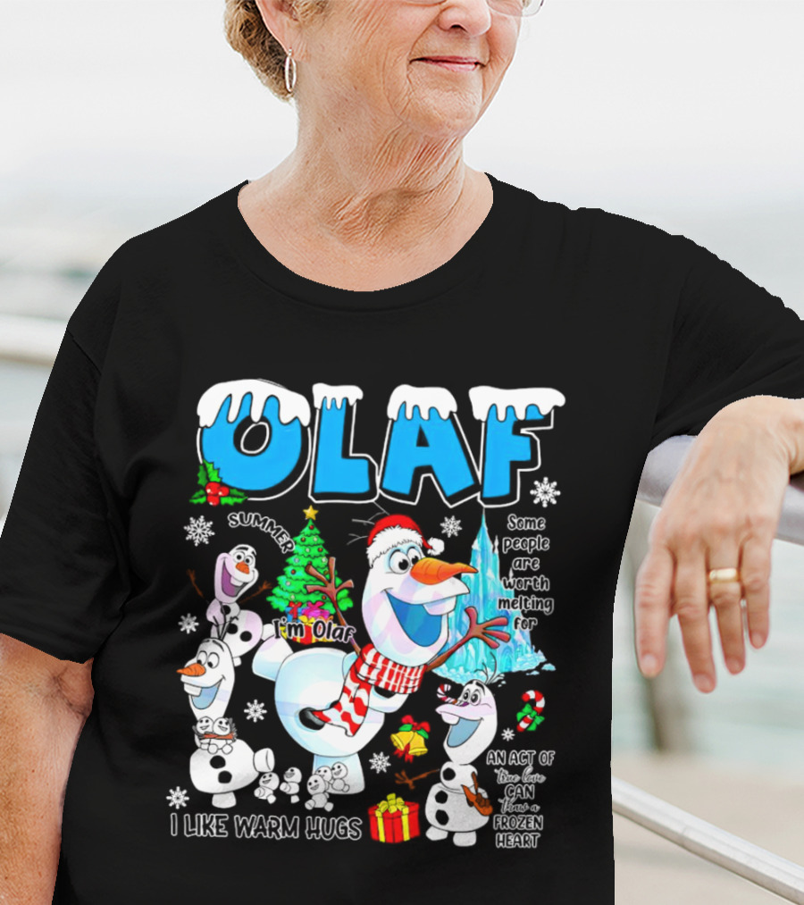 OLAF Summer I'm Olaf I Like Warm Hugs Christmas Santa Hat Some People Are Worth Melting For T-Shirt