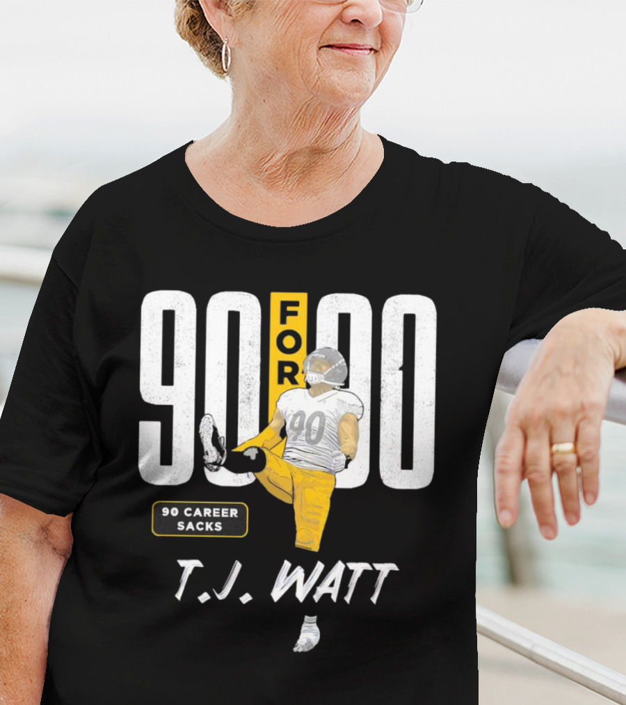 T.J. Watt 90 For 90 Career Sacks Pittsburgh Steelers Football Cartoon T-Shirt