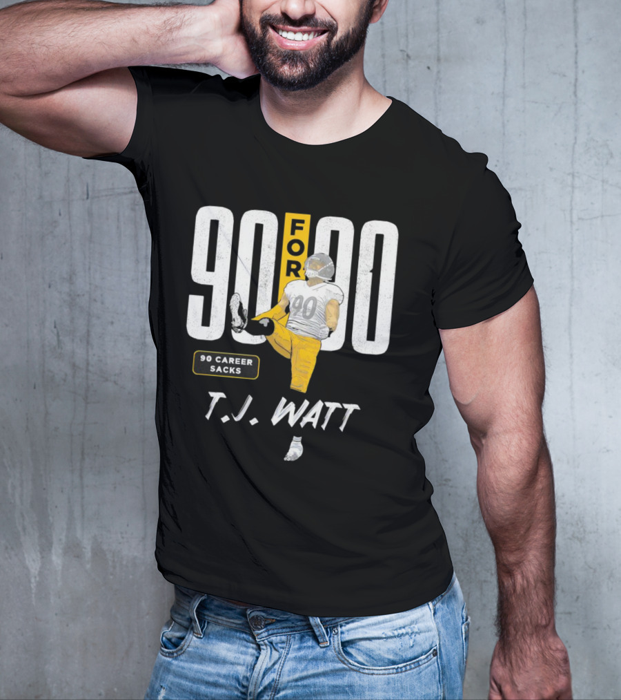 T.J. Watt 90 For 90 Career Sacks Pittsburgh Steelers Football Cartoon T-Shirt