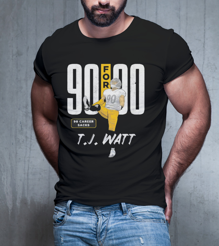 T.J. Watt 90 For 90 Career Sacks Pittsburgh Steelers Football Cartoon T-Shirt