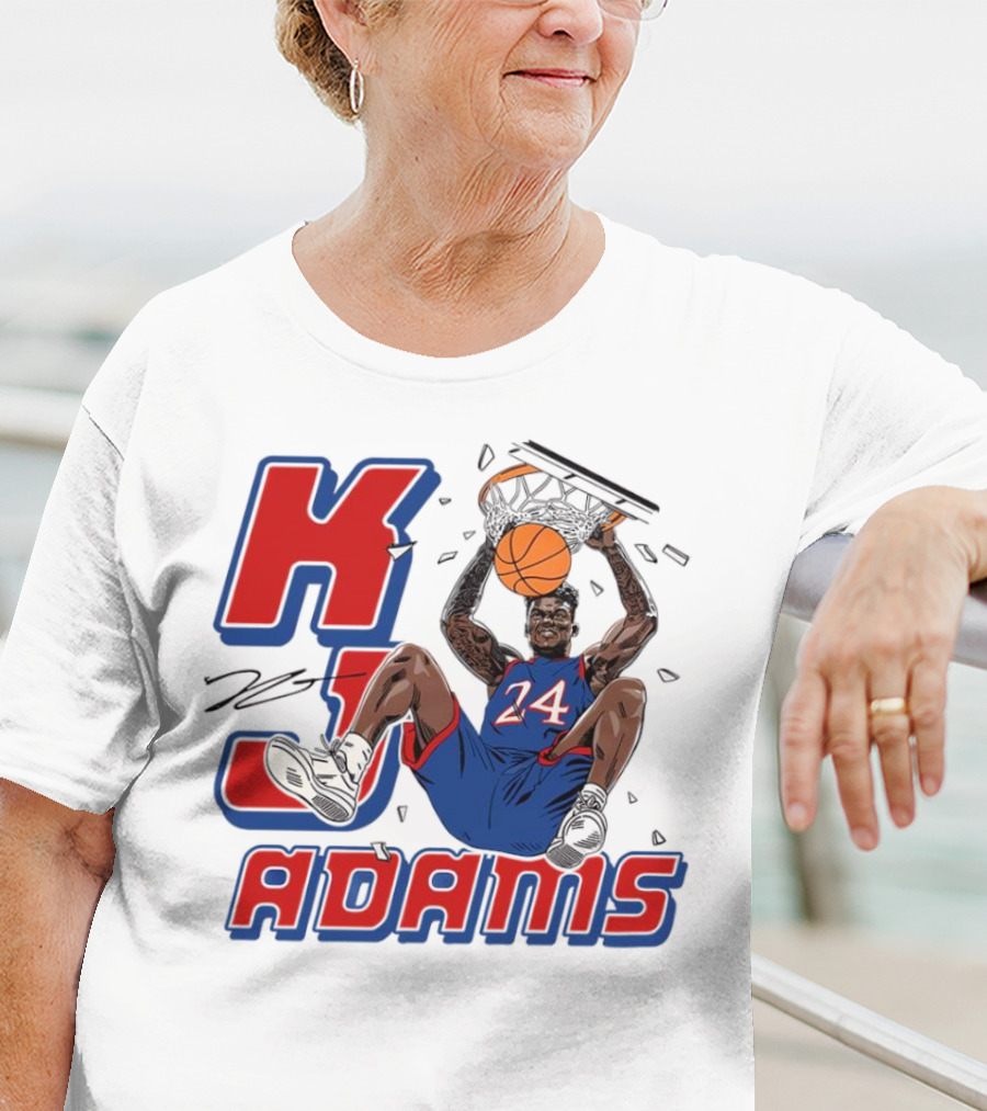 KJ Adams Kansas Jayhawks Dunking Basketball Player 24 Signature T-Shirt